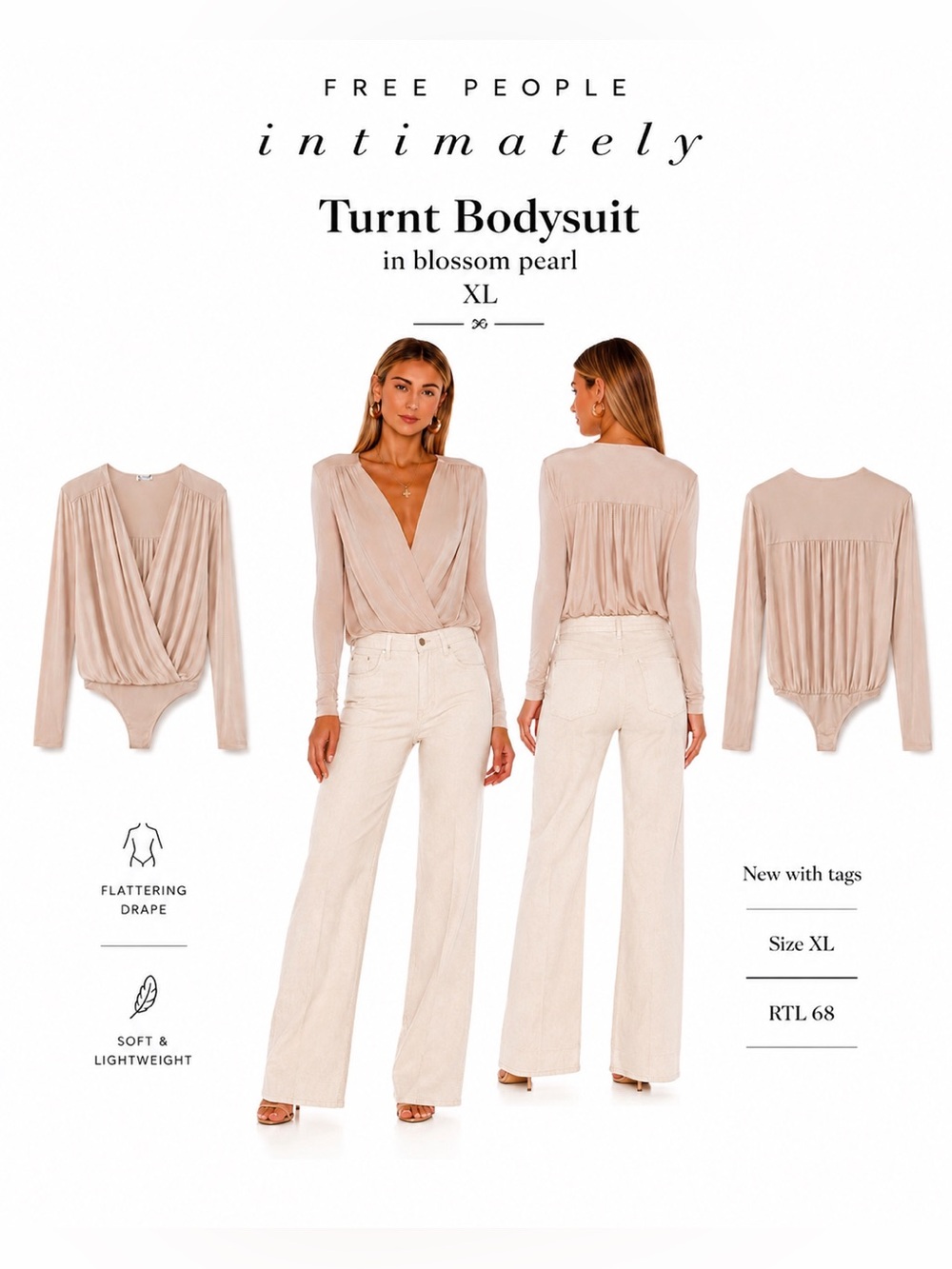 Free People Intimately Turnt Bodysuit in blossom Pearl XL New with tag